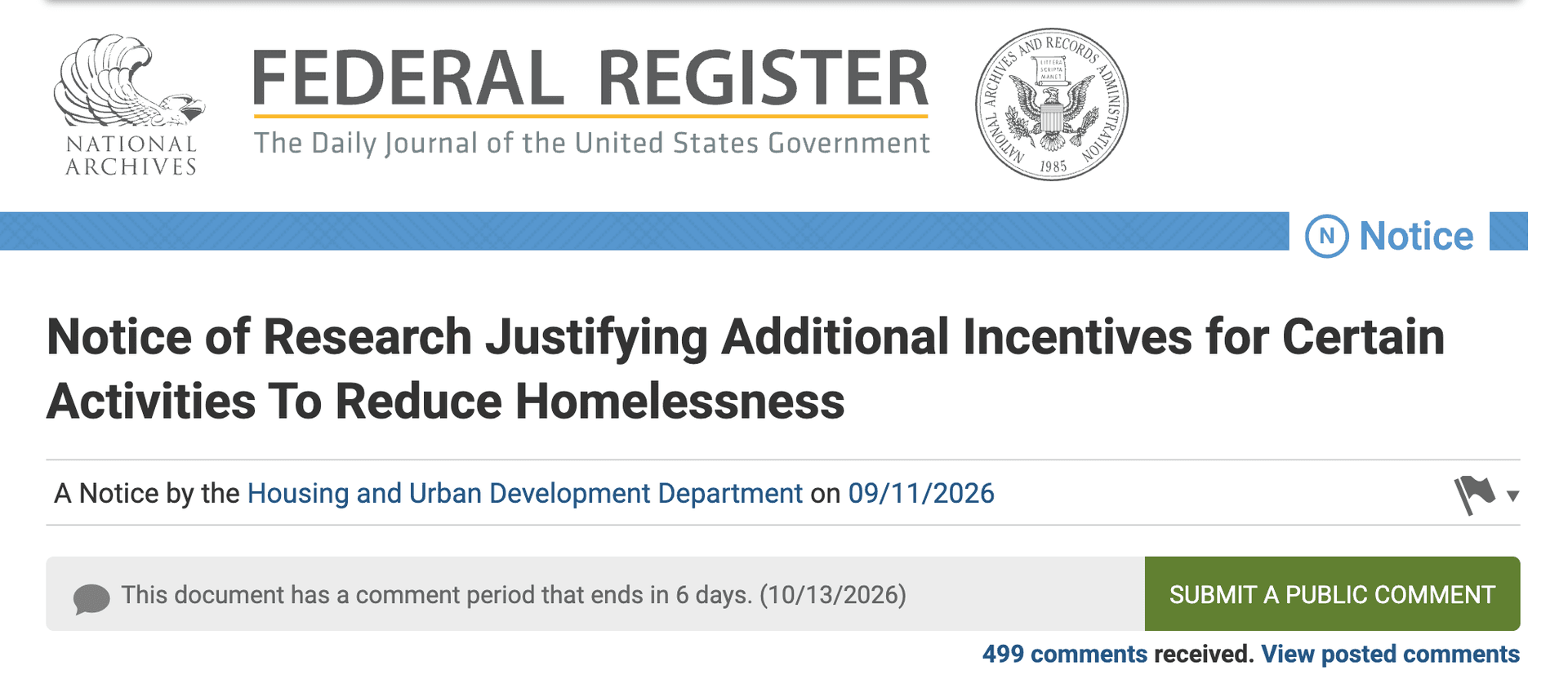 ✍🏻 Federal Register: Activities To Reduce Homelessness